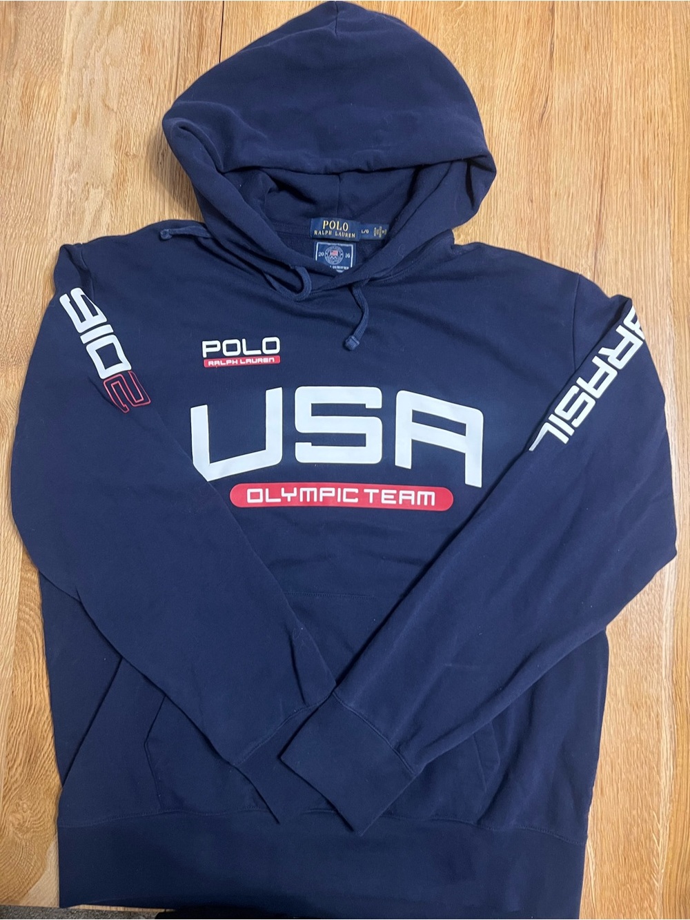 Ralph Lauren Navy USA Olympic Team Hoodie with White & Red Graphics